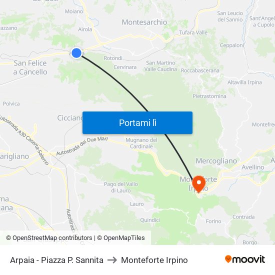 Arpaia - Piazza P. Sannita to Monteforte Irpino map