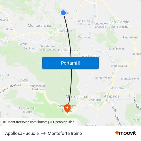 Apollosa - Scuole to Monteforte Irpino map