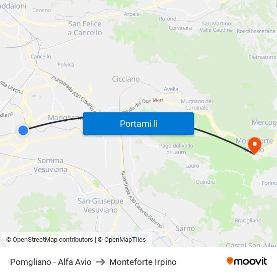 Pomgliano - Alfa Avio to Monteforte Irpino map