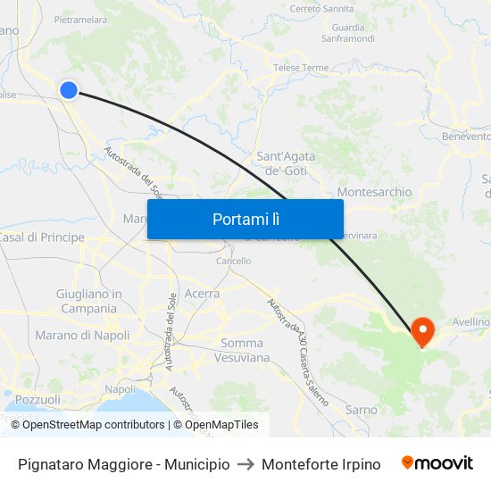 Pignataro Maggiore - Municipio to Monteforte Irpino map