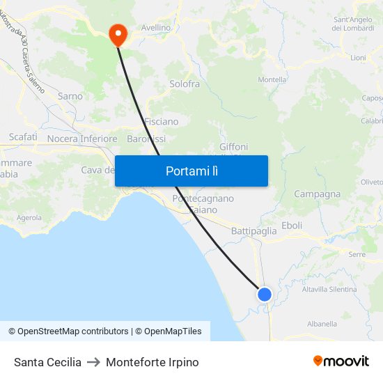 Santa Cecilia to Monteforte Irpino map