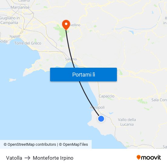 Vatolla to Monteforte Irpino map