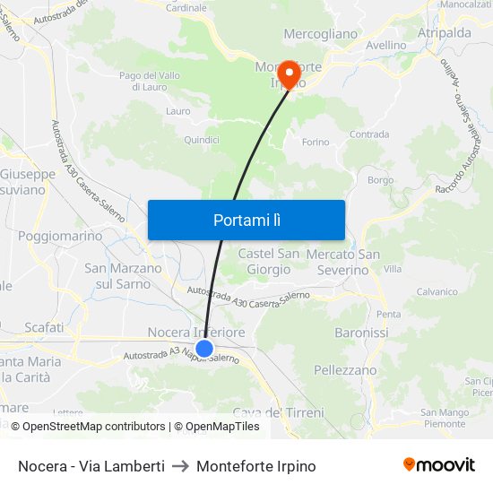 Nocera - Via Lamberti to Monteforte Irpino map