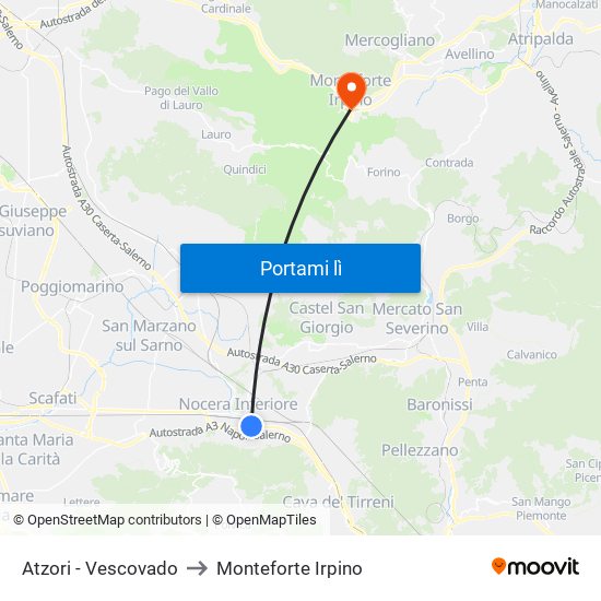 Atzori - Vescovado to Monteforte Irpino map