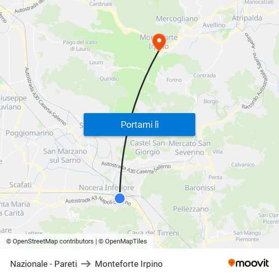 Nazionale - Pareti to Monteforte Irpino map