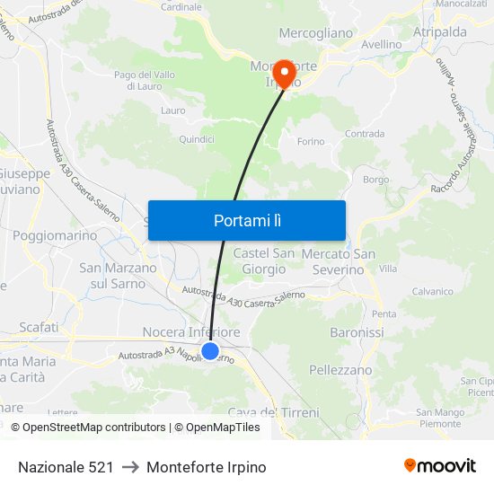 Nazionale 521 to Monteforte Irpino map