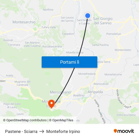 Pastene - Sciarra to Monteforte Irpino map