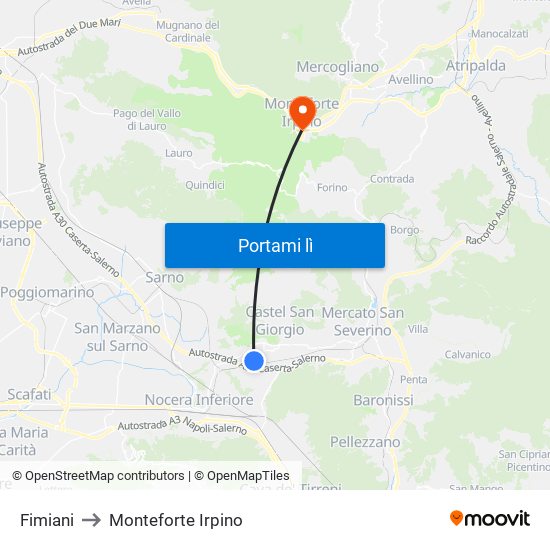 Fimiani to Monteforte Irpino map