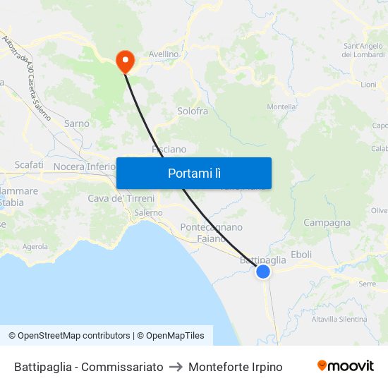 Battipaglia - Commissariato to Monteforte Irpino map