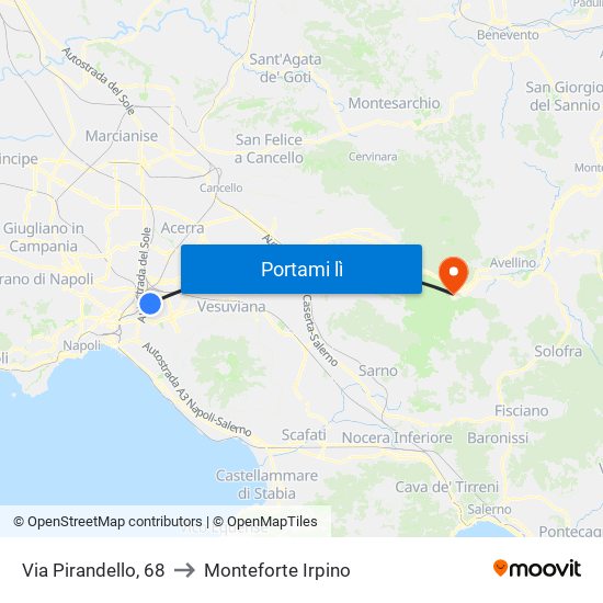 Via Pirandello, 68 to Monteforte Irpino map