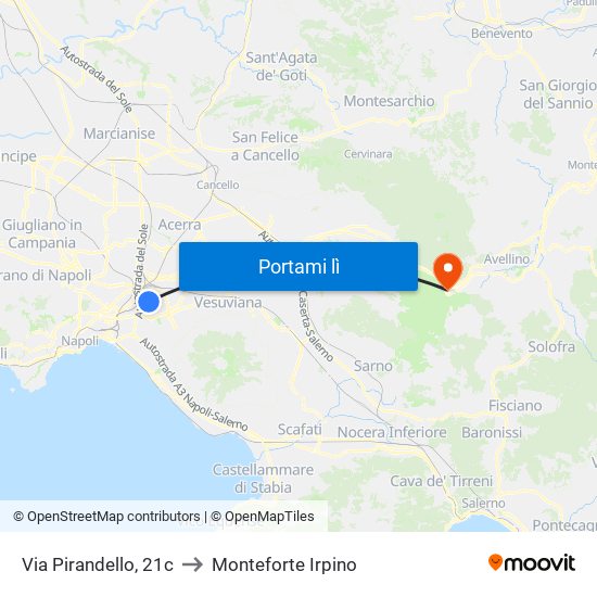 Via Pirandello, 21c to Monteforte Irpino map