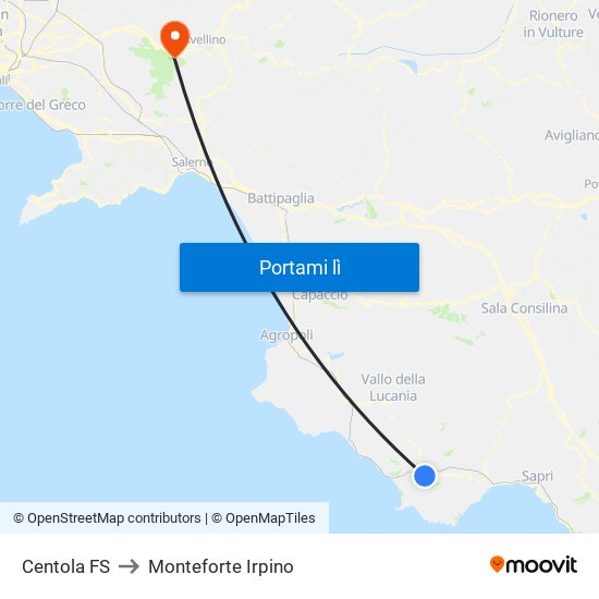 Centola FS to Monteforte Irpino map