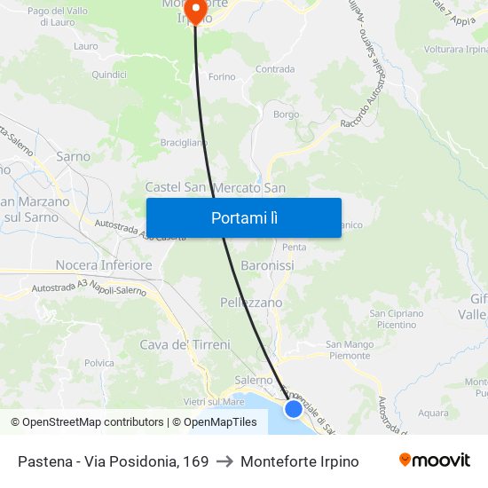 Pastena - Via Posidonia, 169 to Monteforte Irpino map
