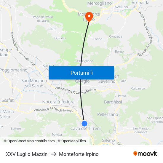 XXV Luglio Mazzini to Monteforte Irpino map