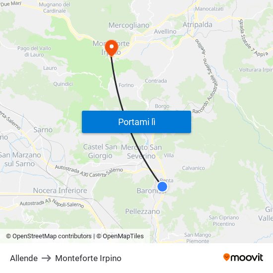 Allende to Monteforte Irpino map