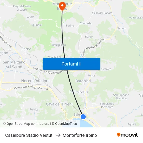 Casalbore Stadio Vestuti to Monteforte Irpino map
