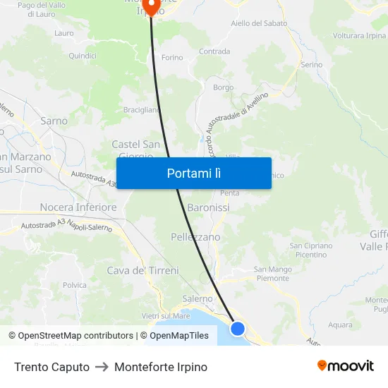 Trento Caputo to Monteforte Irpino map