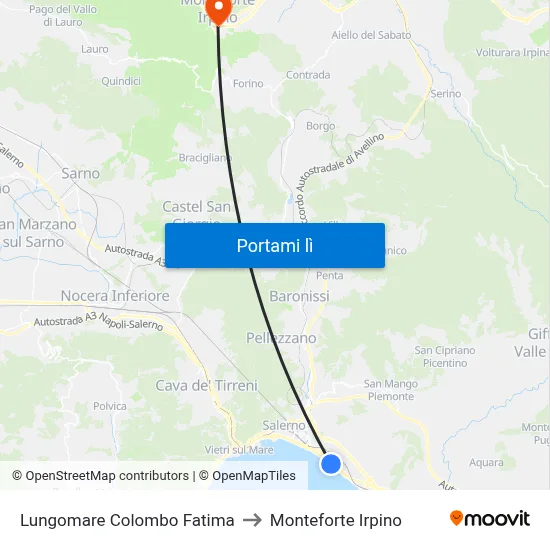 Lungomare Colombo Fatima to Monteforte Irpino map