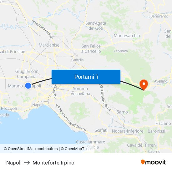 Napoli to Monteforte Irpino map