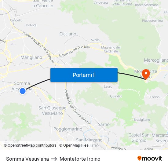 Somma Vesuviana to Monteforte Irpino map
