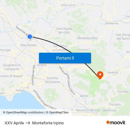 XXV Aprile to Monteforte Irpino map