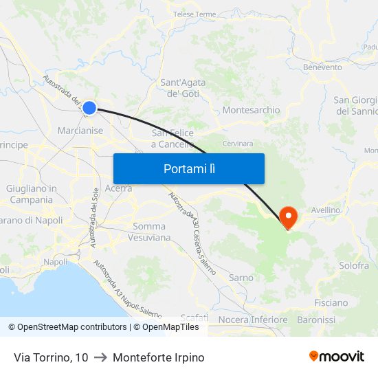 Via Torrino, 10 to Monteforte Irpino map