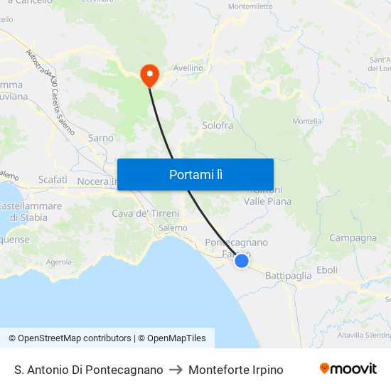 S. Antonio Di Pontecagnano to Monteforte Irpino map