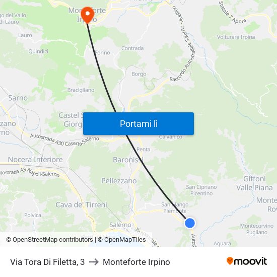 Via Tora Di Filetta, 3 to Monteforte Irpino map