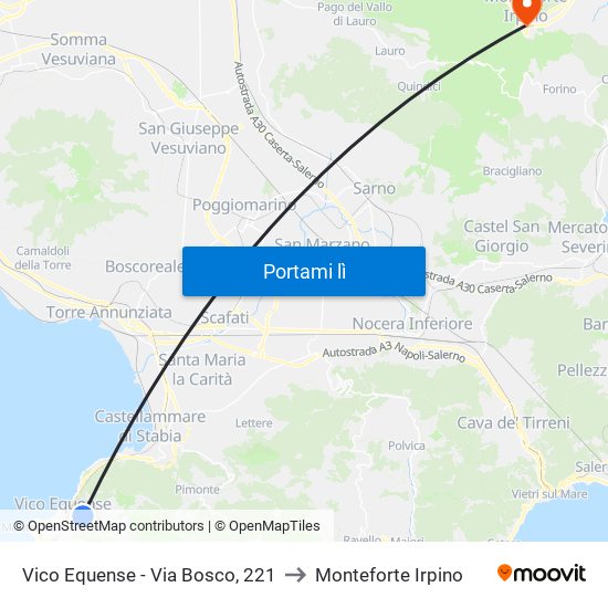 Vico Equense - Via Bosco, 221 to Monteforte Irpino map