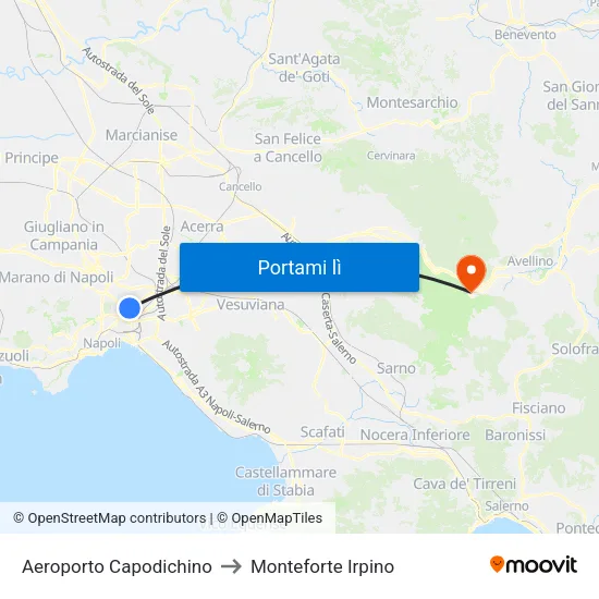 Aeroporto Capodichino to Monteforte Irpino map