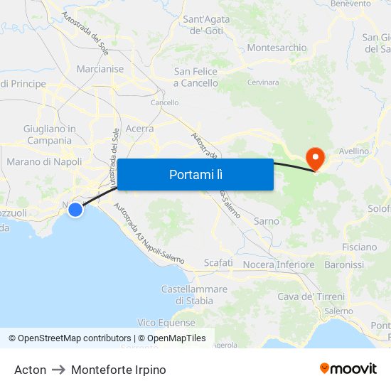 Acton to Monteforte Irpino map