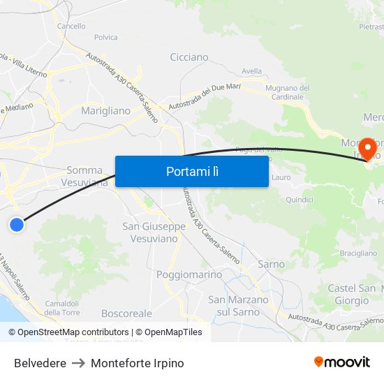 Belvedere to Monteforte Irpino map