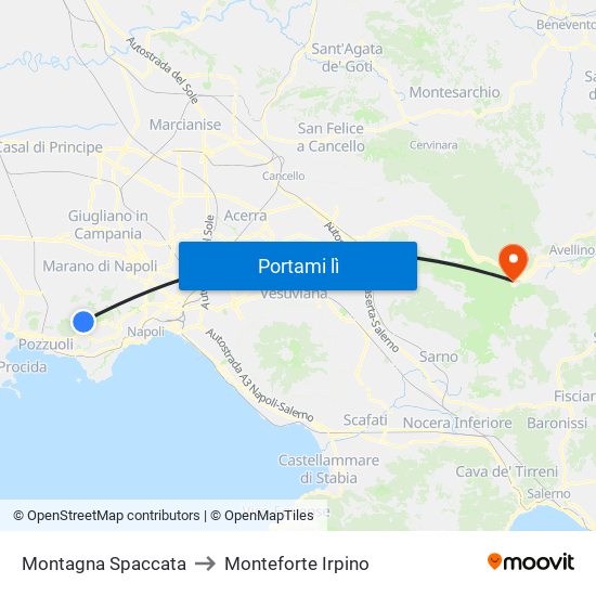 Montagna Spaccata to Monteforte Irpino map