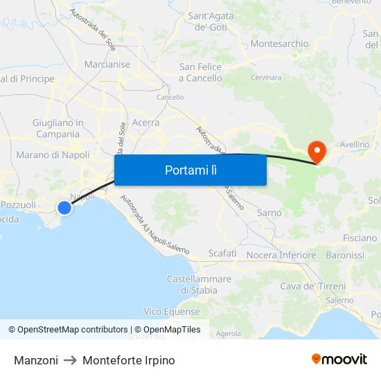 Manzoni to Monteforte Irpino map