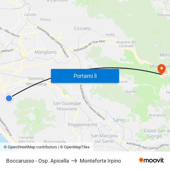 Boccarusso - Osp. Apicella to Monteforte Irpino map