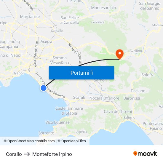 Corallo to Monteforte Irpino map