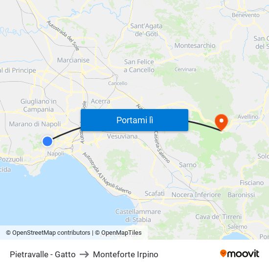 Pietravalle - Gatto to Monteforte Irpino map