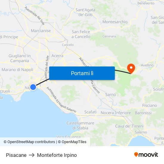 Pisacane to Monteforte Irpino map