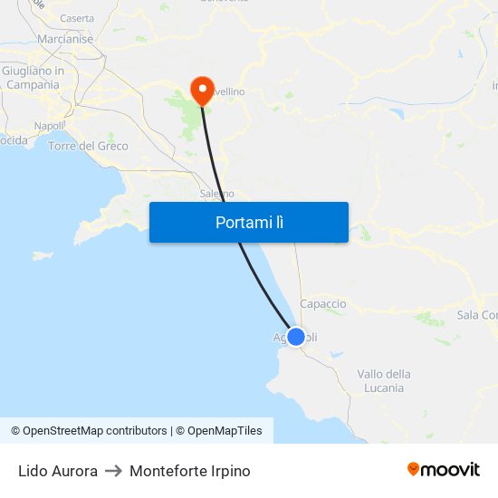 Lido Aurora to Monteforte Irpino map