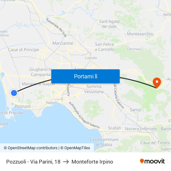 Pozzuoli - Via Parini, 18 to Monteforte Irpino map