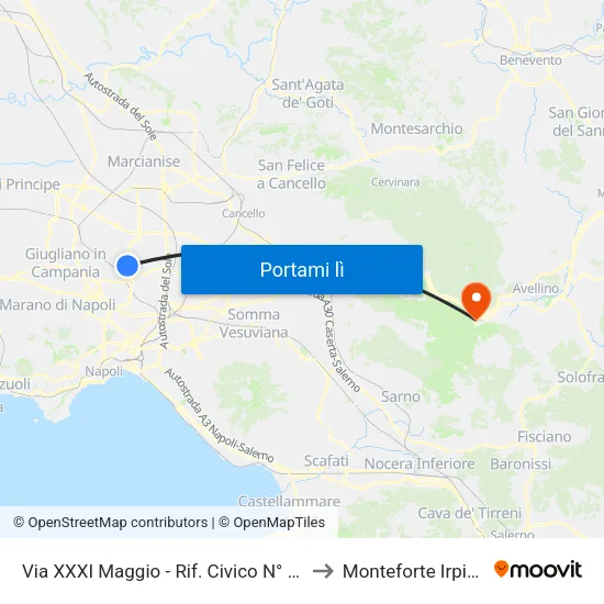 Via XXXI Maggio - Rif. Civico N° 61 to Monteforte Irpino map