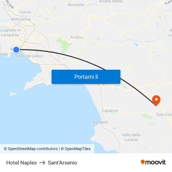 Hotel Naples to Sant'Arsenio map