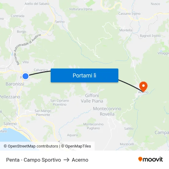 Penta - Campo Sportivo to Acerno map