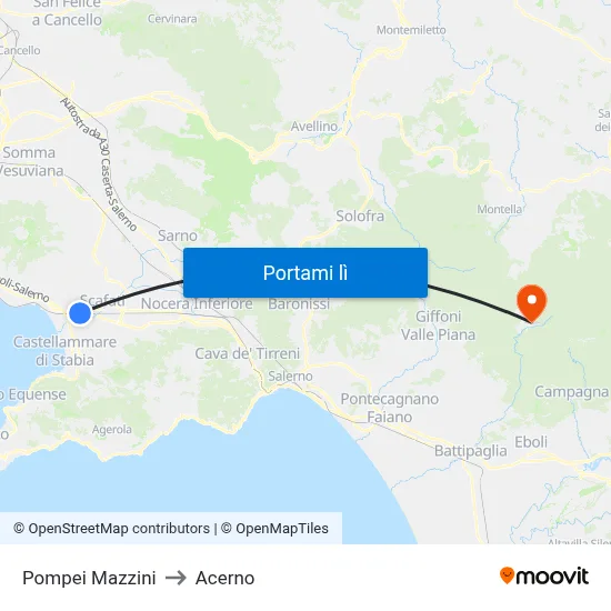 Pompei Mazzini to Acerno map