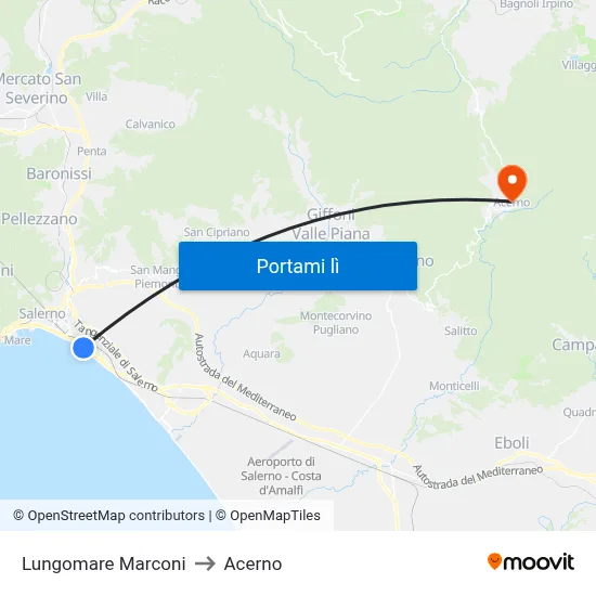 Lungomare Marconi to Acerno map