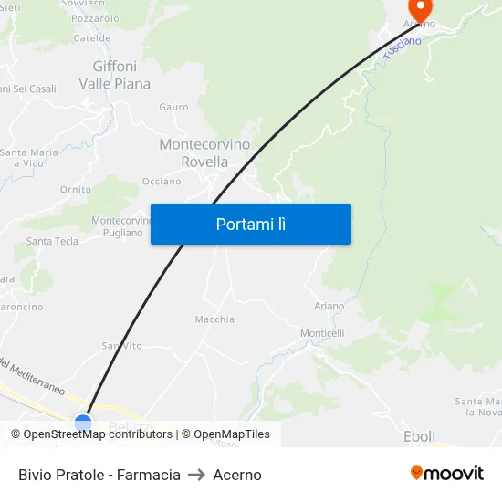 Bivio Pratole - Farmacia to Acerno map