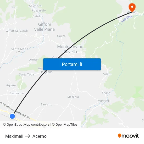 Maximall to Acerno map