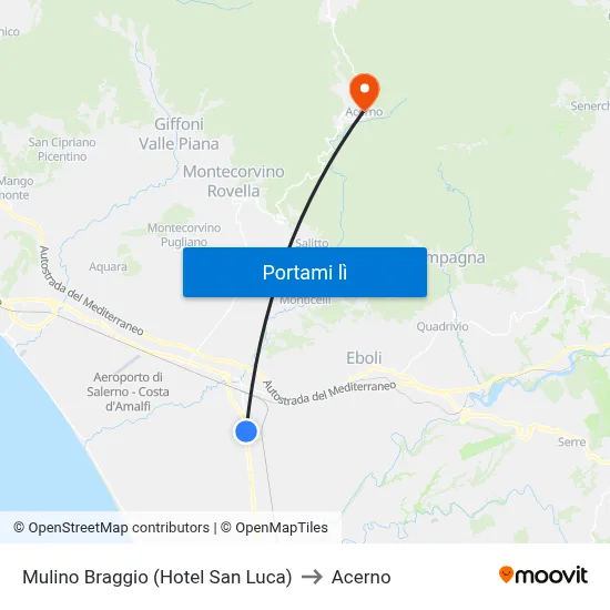 Mulino Braggio (Hotel San Luca) to Acerno map