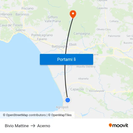 Bivio Mattine to Acerno map