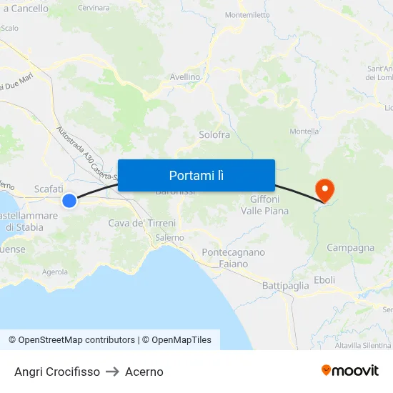 Angri Crocifisso to Acerno map
